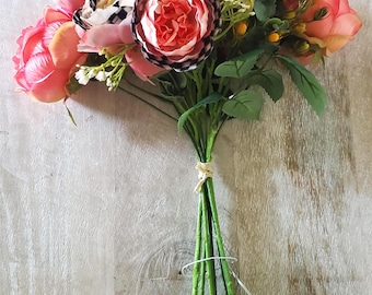 Ramo de flores Mackenzie Childs, melocotón, ranúnculos y rosas, 35,5 cm (14 pulgadas), ¡NUEVO con etiquetas!