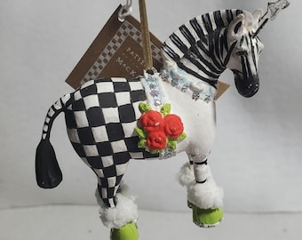 Mackenzie Childs patience Brewster Jambo Zebra ornament New in Box 3.5" With tag GIFT!