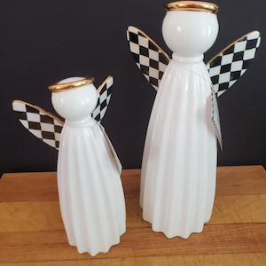 MacKenzie Childs courtly check Farmhouse Angels Illuminated set of 2 NEW in original box Gift!