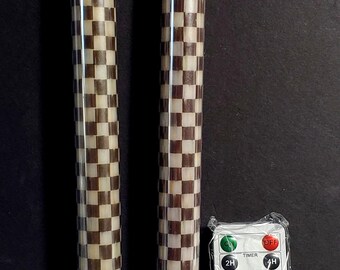 MacKenzie Childs Courtly Check flameless Flicker Dinner Candles set of 2 & REMOTE NEW 9.5"