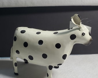 Figura de vaca mediana de Mackenzie con lunares para niños, de metal, en blanco y negro, 7-1/2" de largo, 3" de ancho y 5-1/2" de alto, nueva en caja