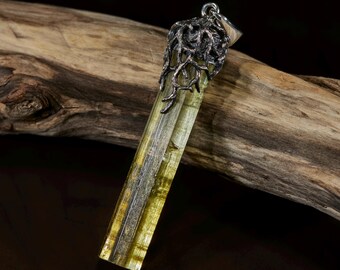 Raw Heliodor crystal pendant with perfect termination 5 cm tall.