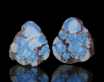 Paire de plaques de collection Big Golden Hill Turquoise de 36,0 carats Naturel du Kazakhstan 37 x 28 mm