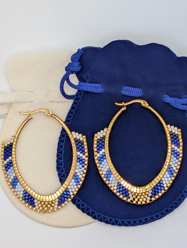 Gold and Blue Stainless Steel Oval Gold Hoop Earrings Etsy
