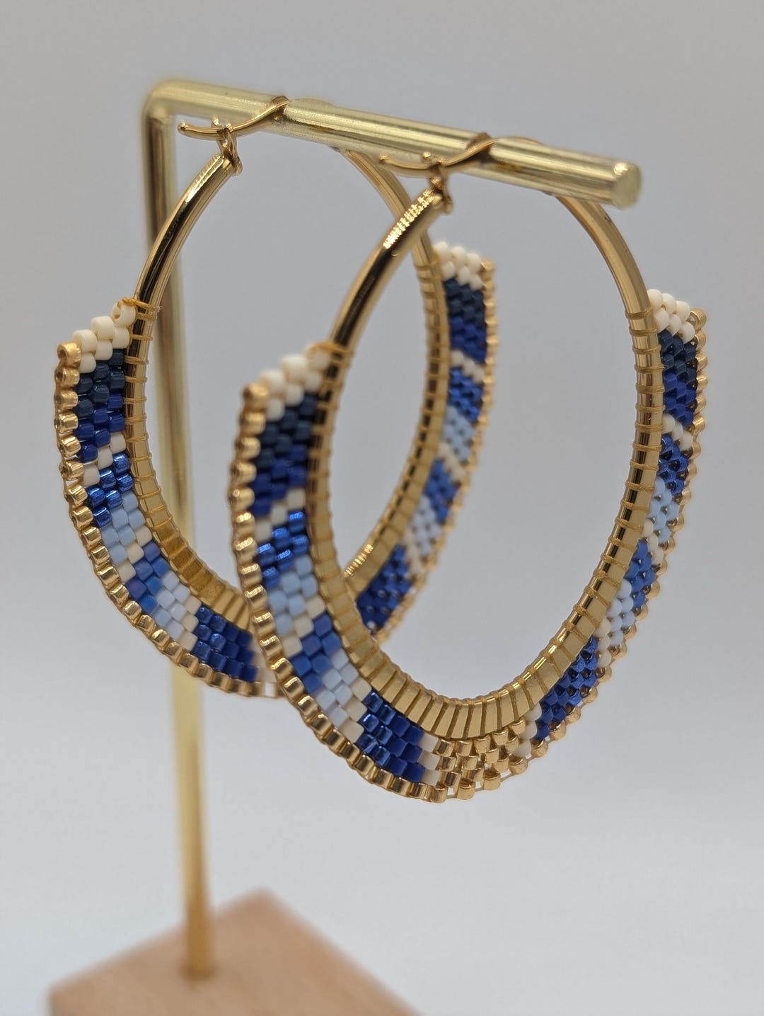Gold and Blue Stainless Steel Oval Gold Hoop Earrings Etsy