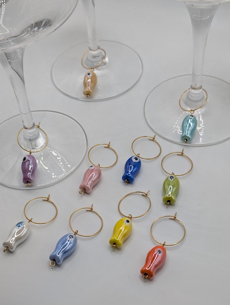 set of 10 ceramic fish glass markers