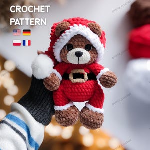 Patrón de crochet para osito de peluche de Papá Noel: peluche amigurumi navideño en PDF