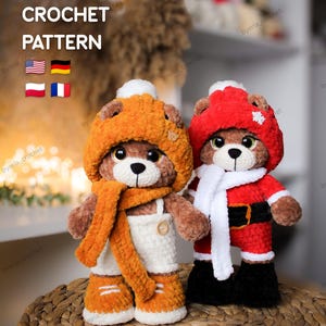 Patrón de ganchillo para osito de peluche navideño / Trajes de Papá Noel y otoño por byEria