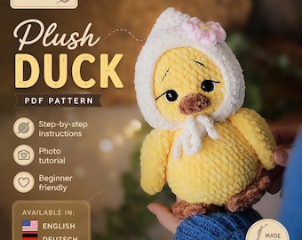 ボンネットをかぶったアヒルの子の編み図（PDF）、あみぐるみチュートリアル、イースターのおもちゃ