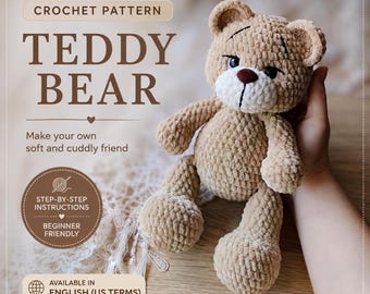 Teddy Bear Crochet Pattern PDF, Plush Amigurumi Toy Tutorial