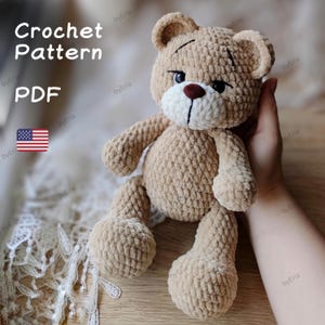 Plush Teddy Bear Crochet Pattern: Amigurumi Stuffed Toy (PDF Pattern)