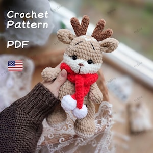 Schema all'uncinetto per un cervo di peluche con sciarpa: renna amigurumi (schema PDF)