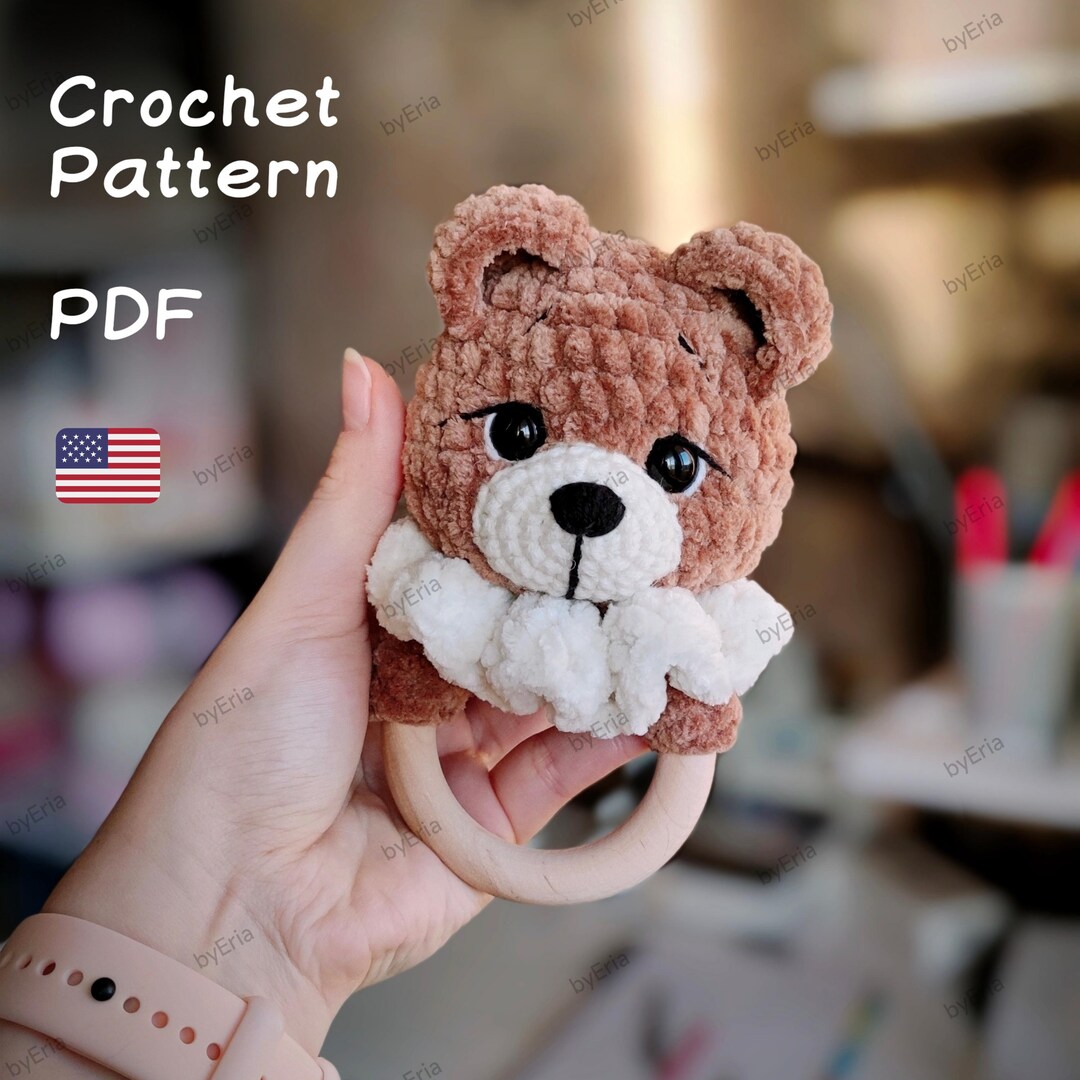 Crochet Teddy Bear Rattle Pattern PDF, Plush Baby Toy Amigurumi ...
