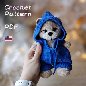 Häkelanleitung PDF - Amigurumi Baumwollbär im Overall - Bär häkeln - Kuscheltier Spielzeug - PDF Tutorial
