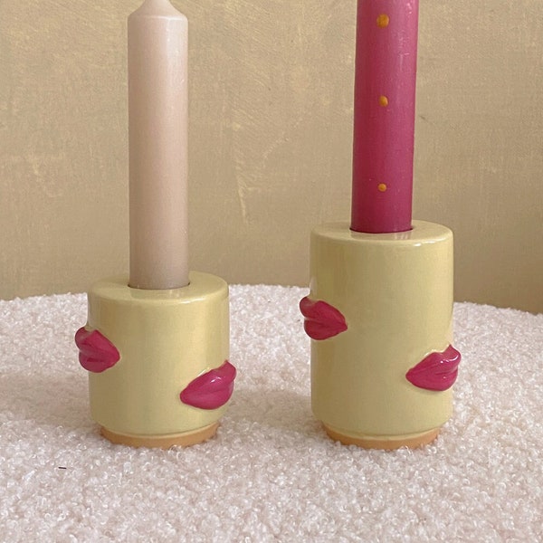 Pink Lips Candle Holder, Kiss Candlestick, Coquette, Lip Art, Girly, Feminine, Modern Chic, Romantic, Vanity, Spring Decor, Gift for Her