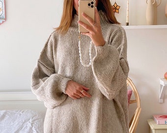 Oversized Wool Blend Sweater Mocha, Wool Sweater, Oversized Knit, Taupe, Cozy, Alpaca Wool, Soft, Neutral Style, Warm, Layering Piece