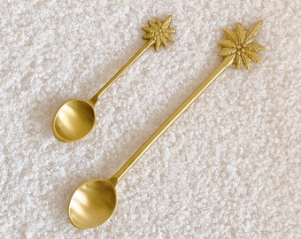 Spoon Palm, Gold Brass Spoon with Palm Tree Detailing, Recycled Brass, Tea, Coffee Spoon, Golden Kitchenware, Luxe, Bar Cart Accessory