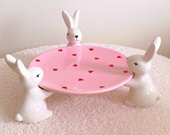 Pink Heart Bunny Footed Serving Bowl, Decoratief, Middelpunt, Foodie, Candycore, Keuken, Lente Tafel Decor, Brunch, Cute Bunny Servies