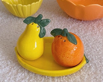 Citrus Fruit Porcelain Salt Pepper Shaker Set, Pear, Lemon, Orange, Quirky, Vibrant Kitchen Decor, Hostess Gift, Housewarming Gift Idea