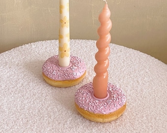 Pink Donut Candle Holder, Donut-Shaped Candlestick, Pastel Pink, Dreamy, Candycore, Quirky, Pastry, Candy Shop Decor, Sweet Tooth Gift