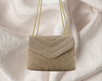 Sac en daim beige, sac en cuir beige, cuir respectueux de l'environnement, fait main en Italie, doux, durable, éthique, artisanat italien, cadeau pour elle