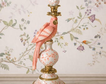 チューリップフラワーガラスキャンドルホルダー、ピンク、オレンジの花