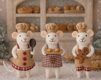 Baking Mouse Wool Ornament, Adorable Christmas Mice, Tree Hanging Decoration, Charming, Cute, Sweet, Cozy, Winter Holiday, Shatterproof