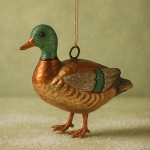 Mallard Duck Glass Ornament, Vintage Bird Christmas Bauble, Wildlife Holiday Tree Decoration, Hand Painted, Unique Nature Christmas Decor