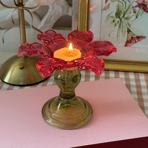Bougeoir en verre de primevère, bougeoir en forme de fleur rose, soufflé à la bouche, décoration florale, décoration de garden-party, pièce maîtresse de mariage romantique