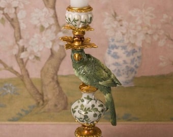 Bougeoir perroquet or vert Palm Royale, bougeoir oiseau, décoration hollywoodienne régence, luxe, décoratif, ornemental, style vintage, cadeau
