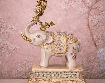 Portacandele in ottone a forma di elefante in porcellana, candeliere a forma di animale, arredamento Hollywood Regency, lussuoso, decorativo, stile boho, vintage, pezzo forte