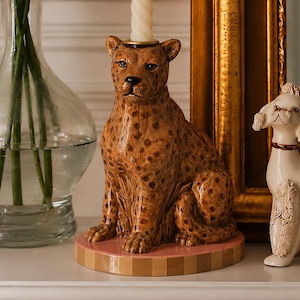 Bougeoir léopard en céramique, bougeoir panthère, maison de la jungle, étagère safari, grand millénaire, déco de table basse, cadeau de pendaison de crémaillère