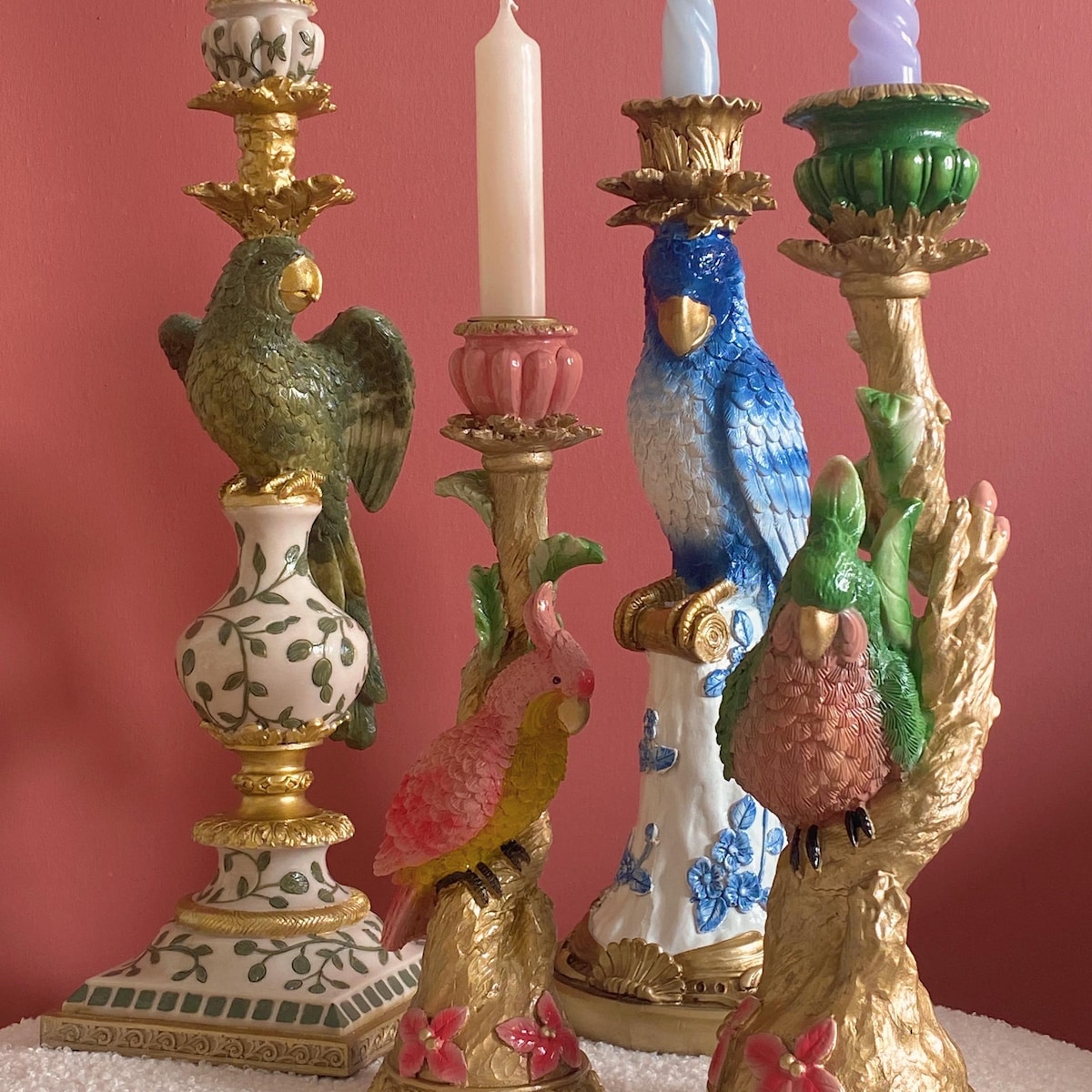 Hollywood Regency Pink Parrot Candle Holder, Bird Candlestick, Pink Green Gold Glam Decor, Luxury, Decorative, Ornamental, Vintage Style - Etsy
