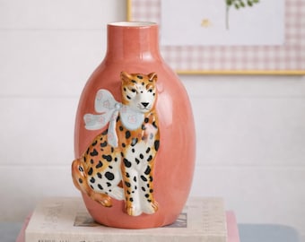 Lady Leopard Vase, Bow-Tied Panther, Animal Flower Vase, Hollywood Regency Decor, Palm Beach Style, Glam Statement Accent, Gift for Her