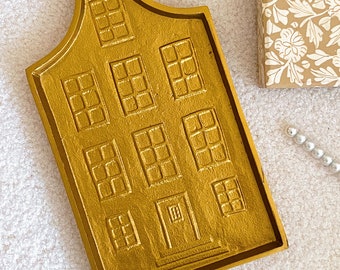 Gold Amsterdam Serving Tray, Traditional Dutch Canal House, Decorative Dish, Tray, Dining Room Kitchen Decor, Hostess Gift, Unique Gift Idea