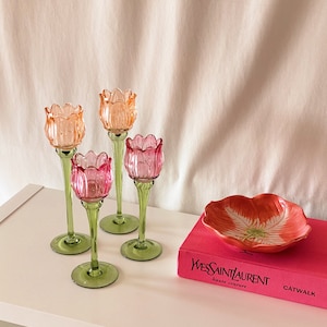 Bougeoir en verre tulipe rose, bougeoir en forme de fleur orange, décoration florale, soufflé à la bouche, décoration printanière, cadeau image 10