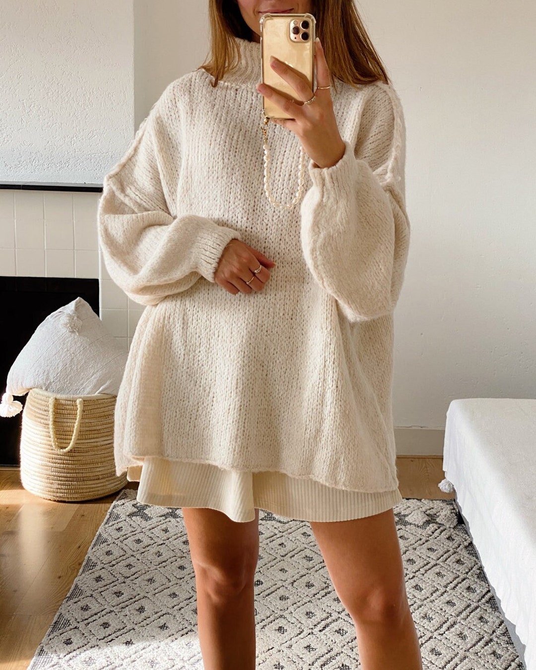 Oversized Wool Blend Sweater Latte, Wool Sweater, Oversized Ivory Knit ...