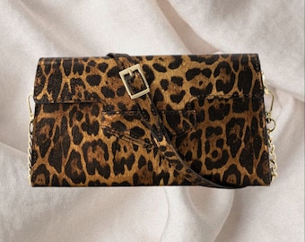 Leather Leopard Bag, Animal Print Clutch, Eco-Friendly Leather, Handmade in Italy, Chic, Luxe, Ethical, Italian Craftsmanship, Gift for Her