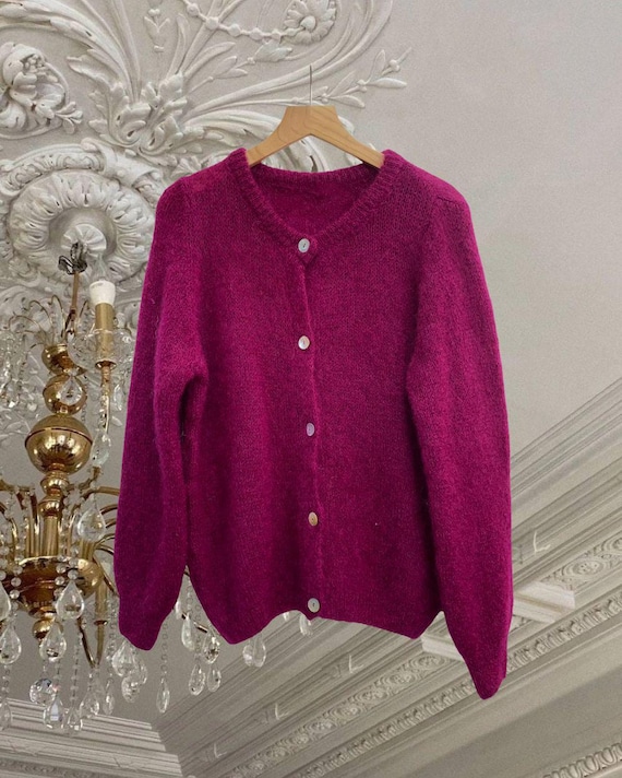 Mohair Blend Fitted Cardigan, Burgundy, Chocolate, Soft Green