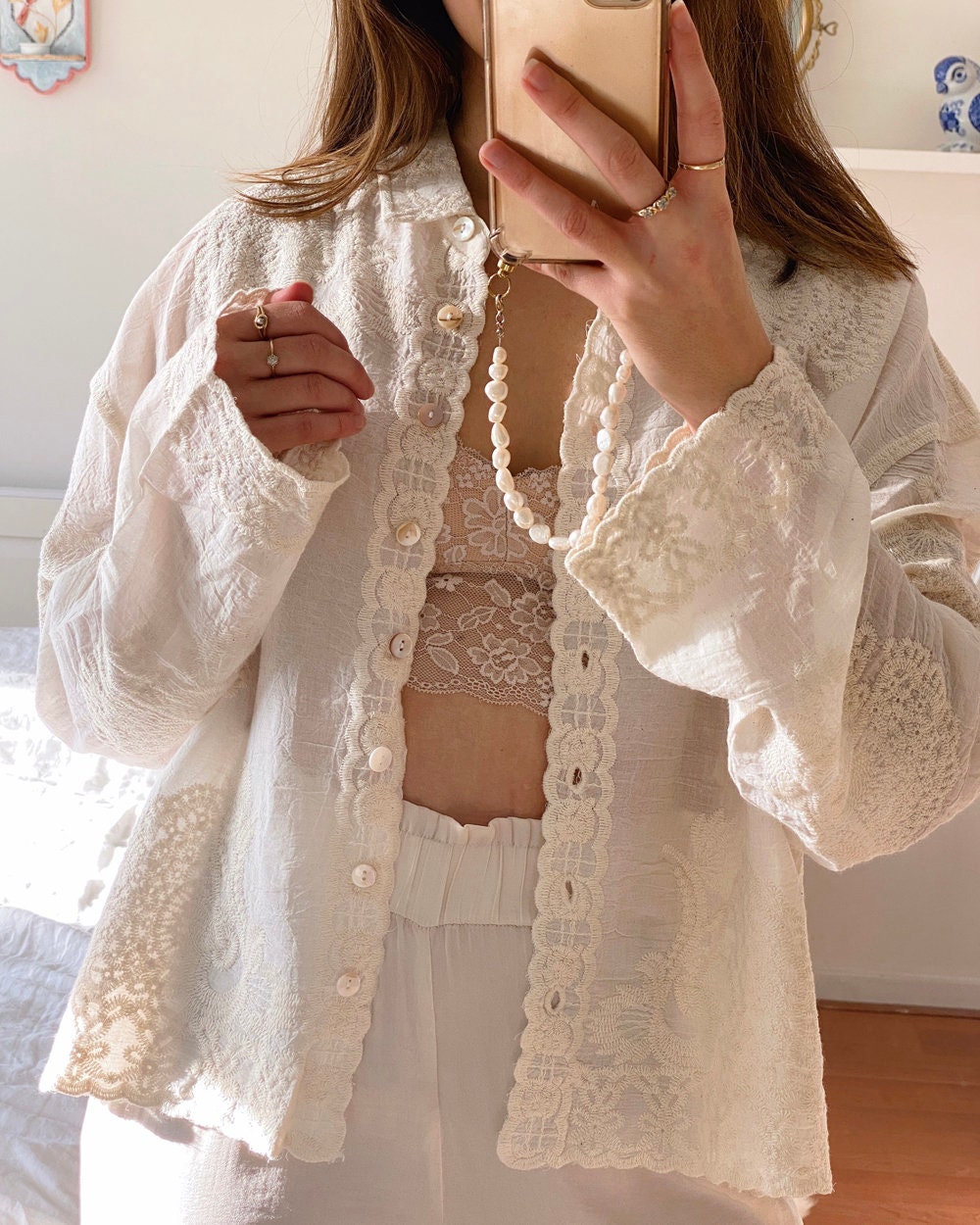 Grace embroidered ecru top main image 0