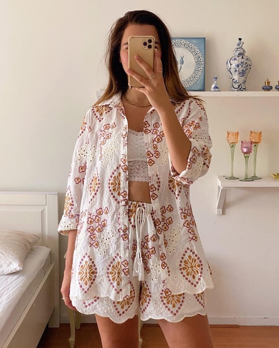 Sunset Chic Embroidered Cotton Matching Set, 100% Cotton, Coord, Boho Chic Style, Comfy, Mix & Match, Vacay Glamour, Holiday, Resort Wear