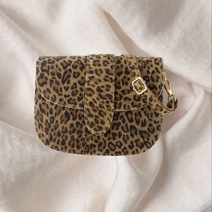 Bolso de ante con estampado de leopardo, cartera con estampado animal, piel ecológica, hecho a mano en Italia, elegante, lujoso, ético, artesanía italiana, regalo para ella
