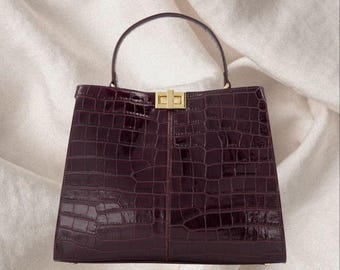 Sac Honoré en cuir croco, Bordeaux, chocolat, beige, fait main en Italie, Sac à bandoulière en relief crocodile, Sac à main de luxe silencieux, Cadeau pour elle