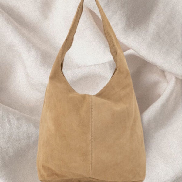 Sac fourre-tout en daim Dusk, beige, noir, cognac, lilas, vert sauge, sac en daim ivoire, polyvalent, intemporel, cuir respectueux de l'environnement, fait main en Italie