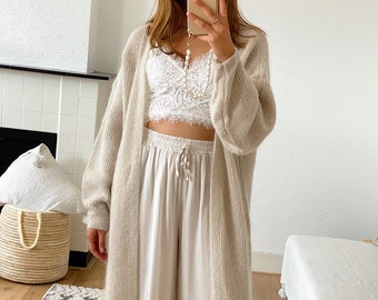 Mohair Blend Cardigan Elle, Knit Cardigan, Cream, Taupe, Beige, Long Wool Cardigan, Sweater, Cozy Season, Luxe, Chic, Comfy, Soft, Gift