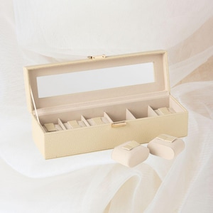 Luxe horlogereistas Alain met 6 vakken en spiegel, ivoor, terra, opbergdoos veganistisch leer, decoratieve organizer, luxe cadeau