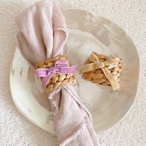 Velvet Bow Water Hyacinth Napkin Ring, Bow Tableware, Romantic, Chic, Romantic Dinner Party, Coquette, Hostess Gift, Wedding Gift Decor image 10