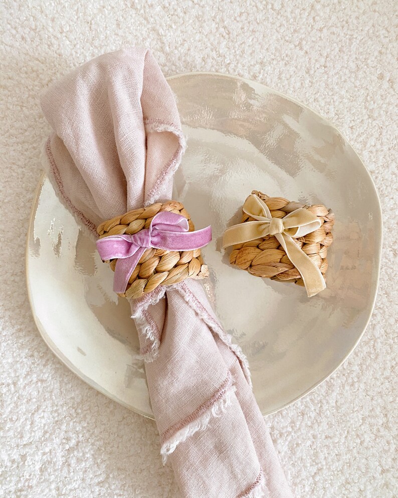 Velvet Bow Water Hyacinth Napkin Ring, Bow Tableware, Romantic, Chic, Romantic Dinner Party, Coquette, Hostess Gift, Wedding Gift Decor image 10