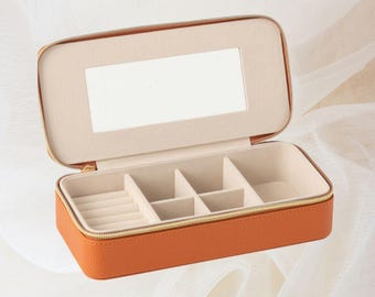 Luxe Jewelry Box Grace with Mirror, Ivory, Terra, Vegan Leather Travel Case, Storage, Keepsake Box, Vanity, Decorative Organizer, Gift