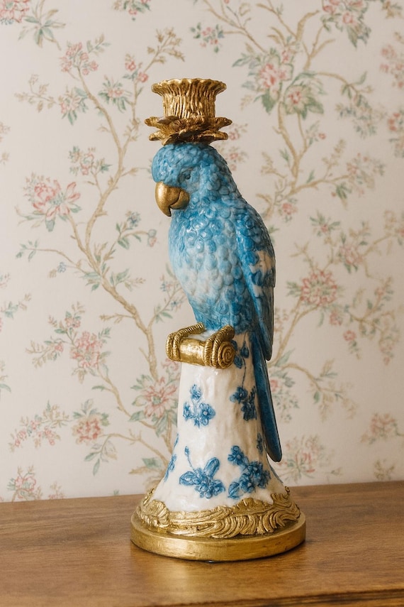 Bougeoir Perroquet Baroque En Porcelaine Et Bronze – Déco Table, Hauteur 35,5 Cm